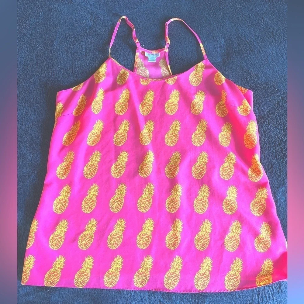J. Crew hot pink and bright yellow pineapple tank - Picture 2 of 7